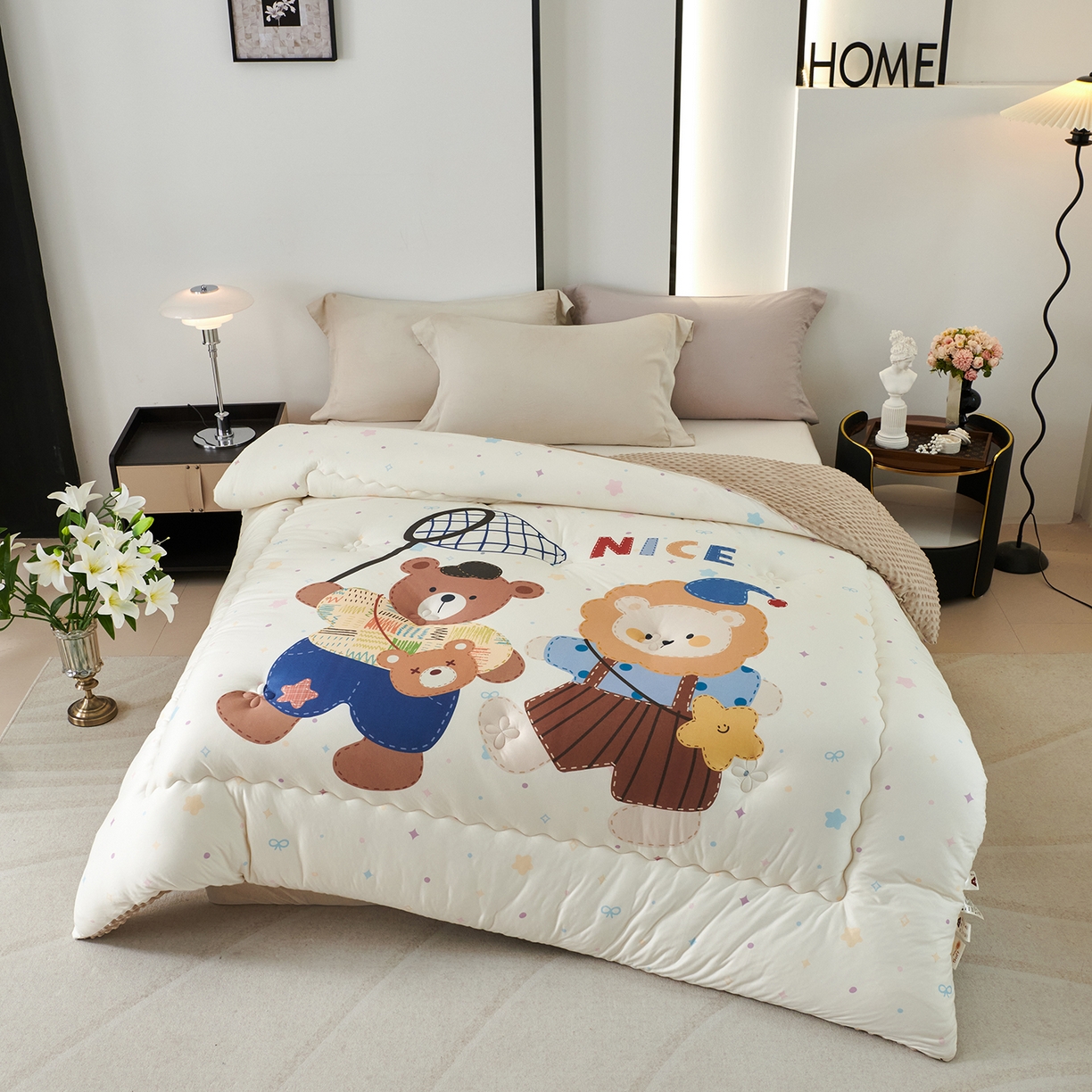 缔锦家纺 2025新款大版卡通豆豆被被子被芯 萌宠聚会
