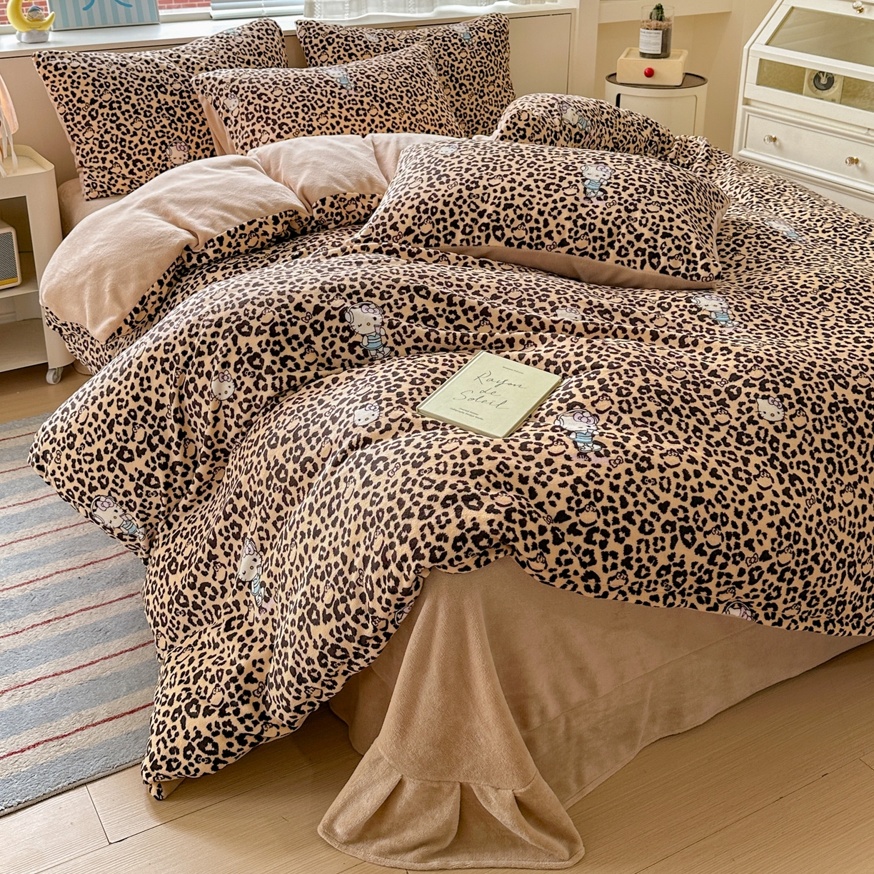 梦莱斯 2025新款加厚保暖双面牛奶绒四件套 豹纹兔