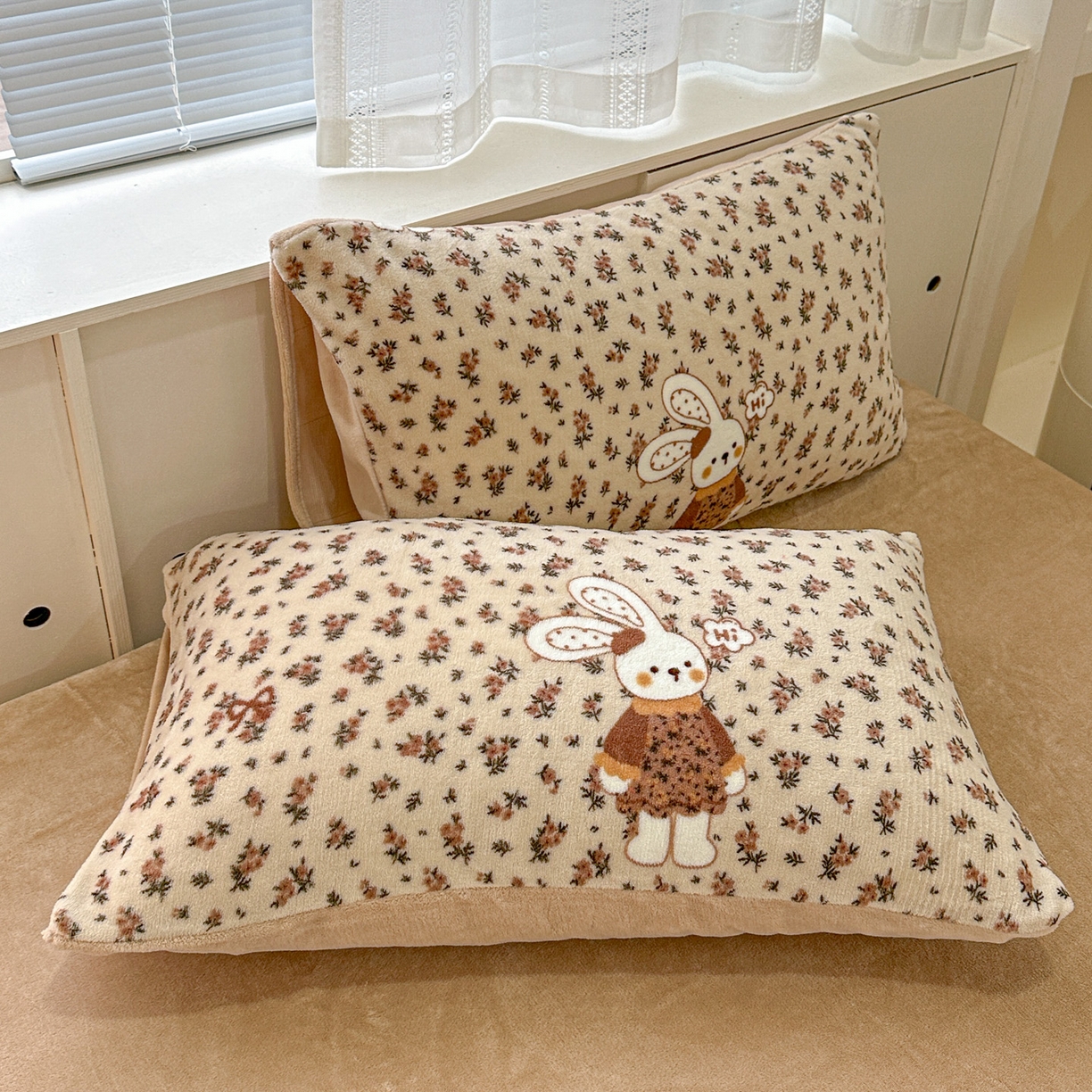 91家纺网 家纺一手货源 找家纺 梦莱斯 2025新款加厚保暖双面牛奶绒四件套 布偶兔兔