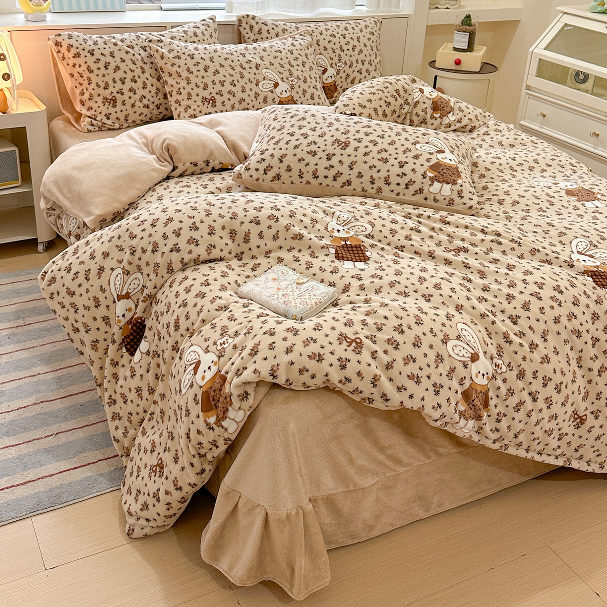 梦莱斯 2025新款加厚保暖双面牛奶绒四件套 布偶兔兔