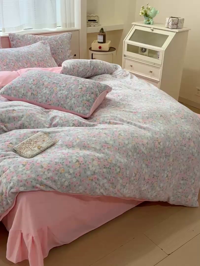 91家纺网 家纺一手货源 找家纺 梦莱斯 2025新款加厚保暖双面牛奶绒四件套 春不晚