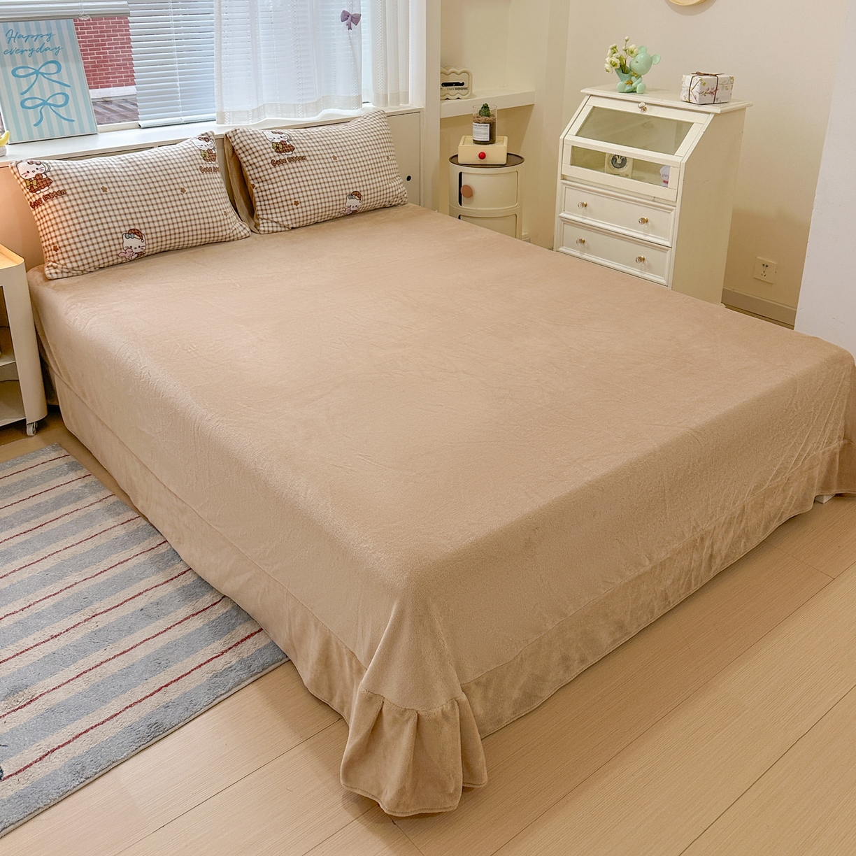 91家纺网 家纺一手货源 找家纺 梦莱斯 2025新款加厚保暖双面牛奶绒四件套 格子猫