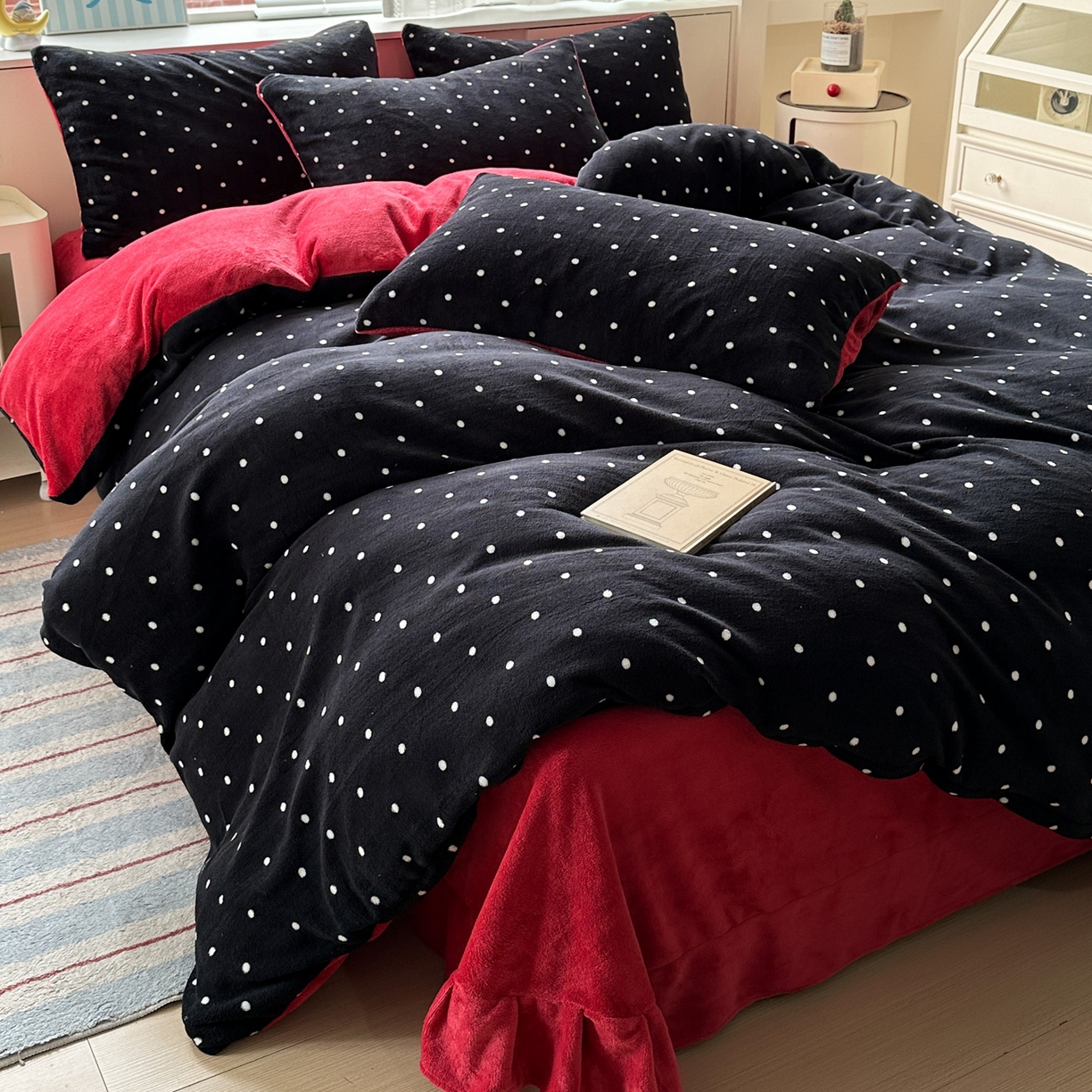 梦莱斯 2025新款加厚保暖双面牛奶绒四件套 黑珍珠