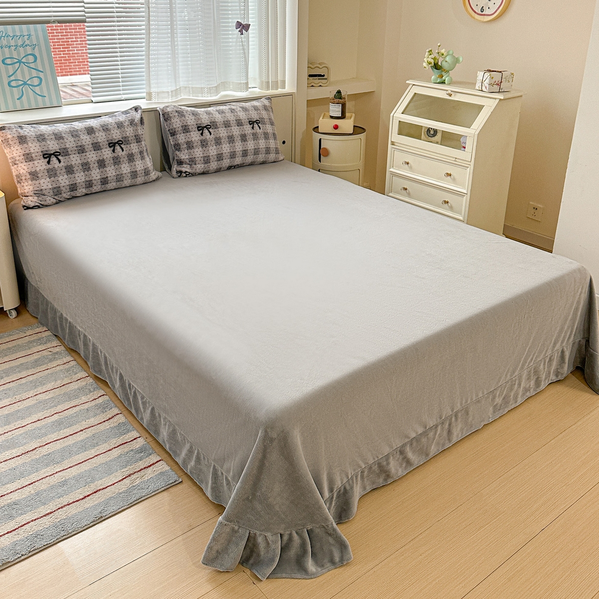 91家纺网 家纺一手货源 找家纺 梦莱斯 2025新款加厚保暖双面牛奶绒四件套 蝴蝶结