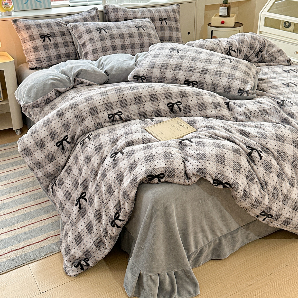 梦莱斯 2025新款加厚保暖双面牛奶绒四件套 蝴蝶结