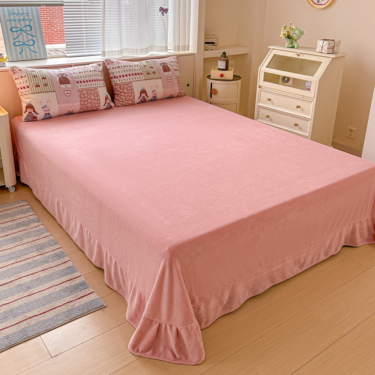 91家纺网 家纺一手货源 找家纺 梦莱斯 2025新款加厚保暖双面牛奶绒四件套 快乐女孩