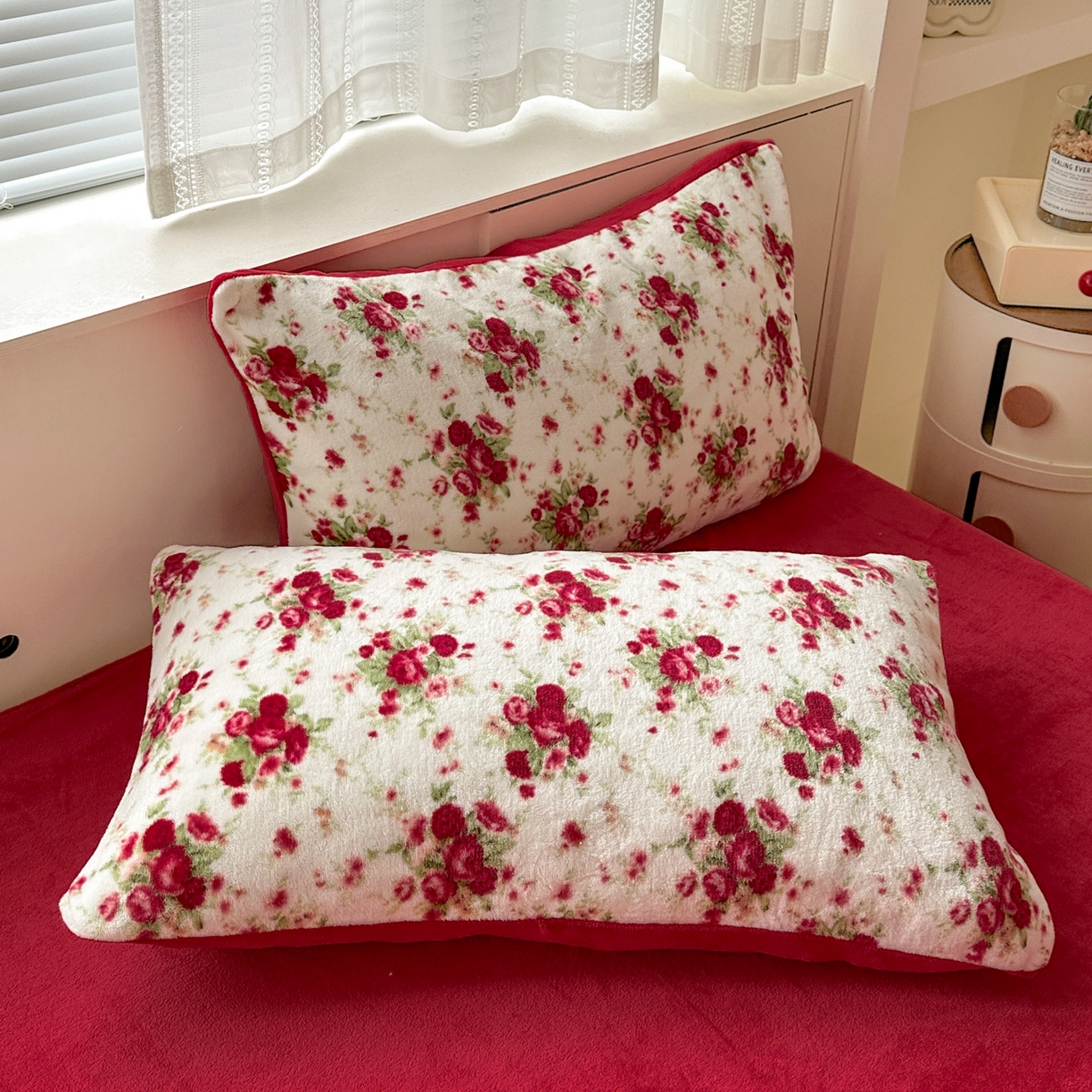 91家纺网 家纺一手货源 找家纺 梦莱斯 2025新款加厚保暖双面牛奶绒四件套 玫瑰之约 - 白