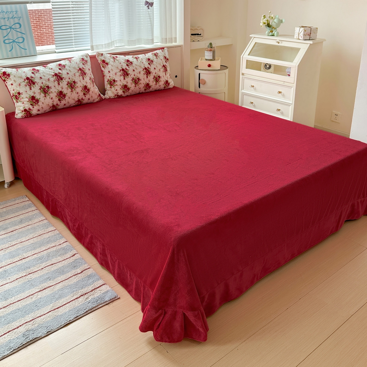 91家纺网 家纺一手货源 找家纺 梦莱斯 2025新款加厚保暖双面牛奶绒四件套 玫瑰之约 - 白