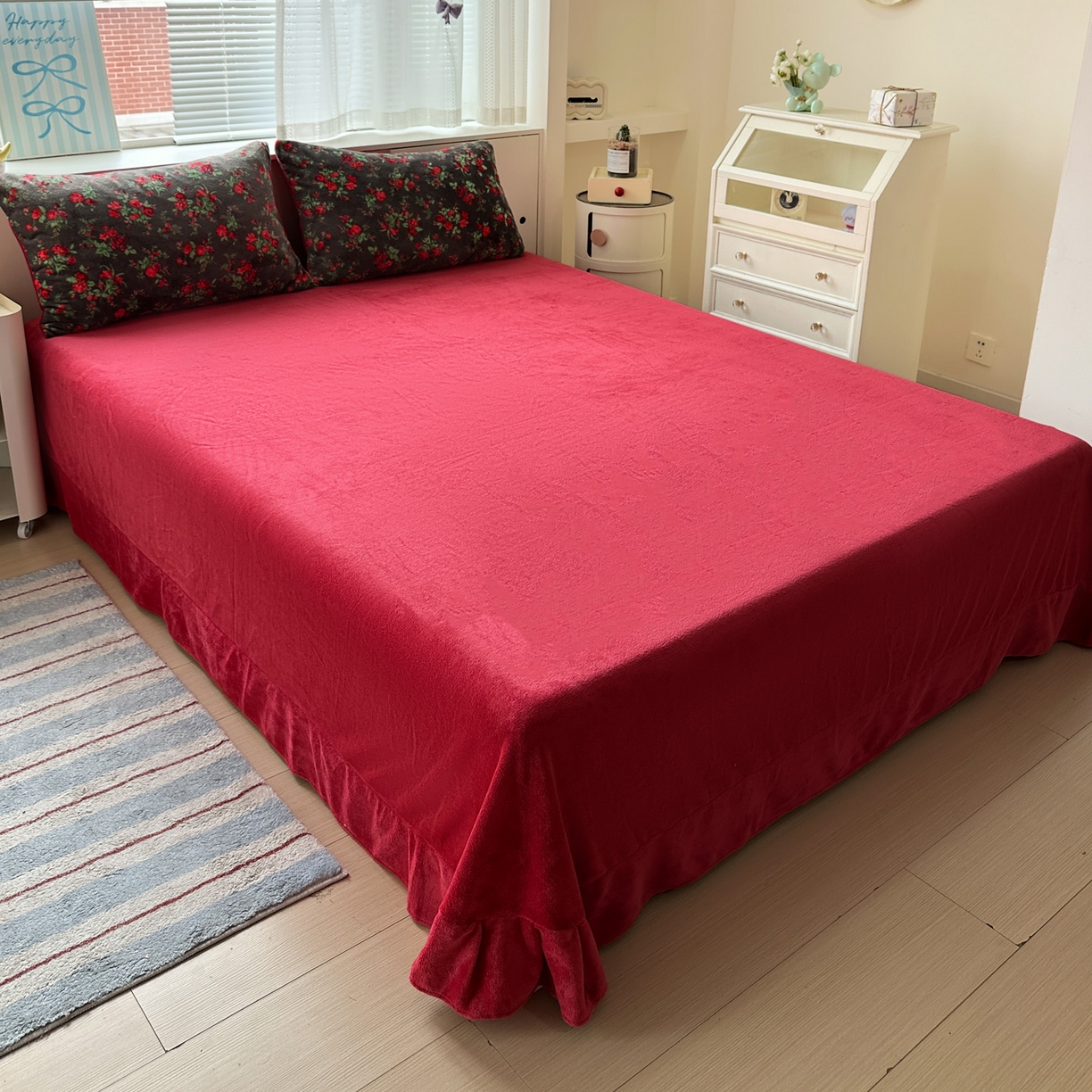 91家纺网 家纺一手货源 找家纺 梦莱斯 2025新款加厚保暖双面牛奶绒四件套 玫瑰之约 - 黑