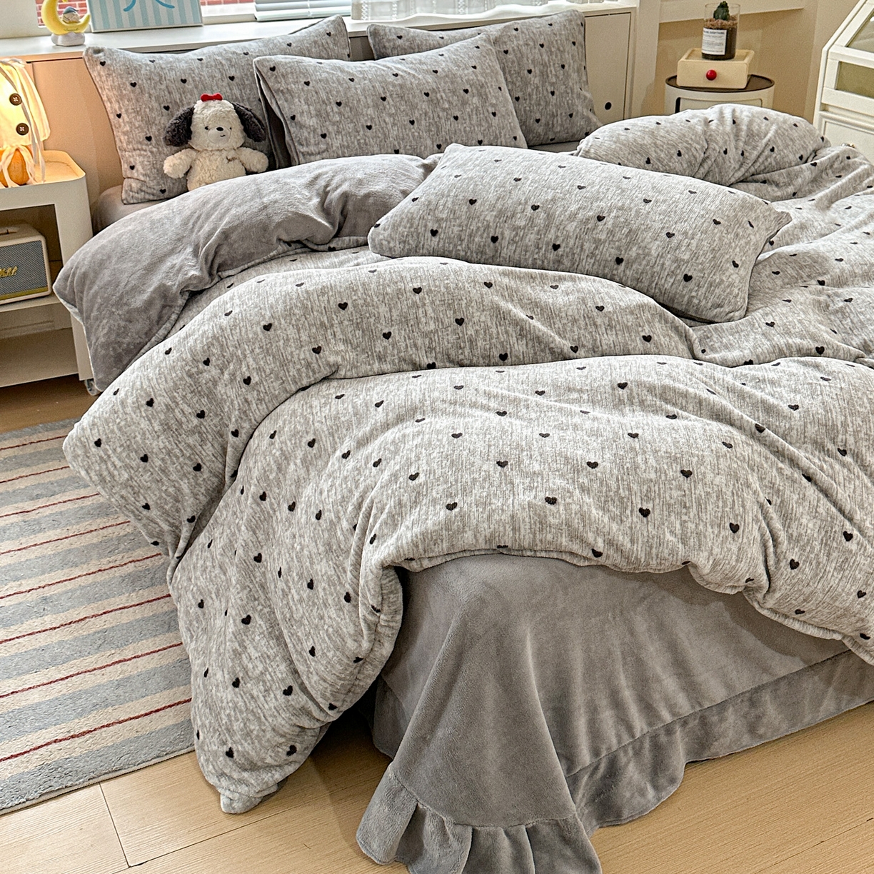 梦莱斯 2025新款加厚保暖双面牛奶绒四件套 心动-灰