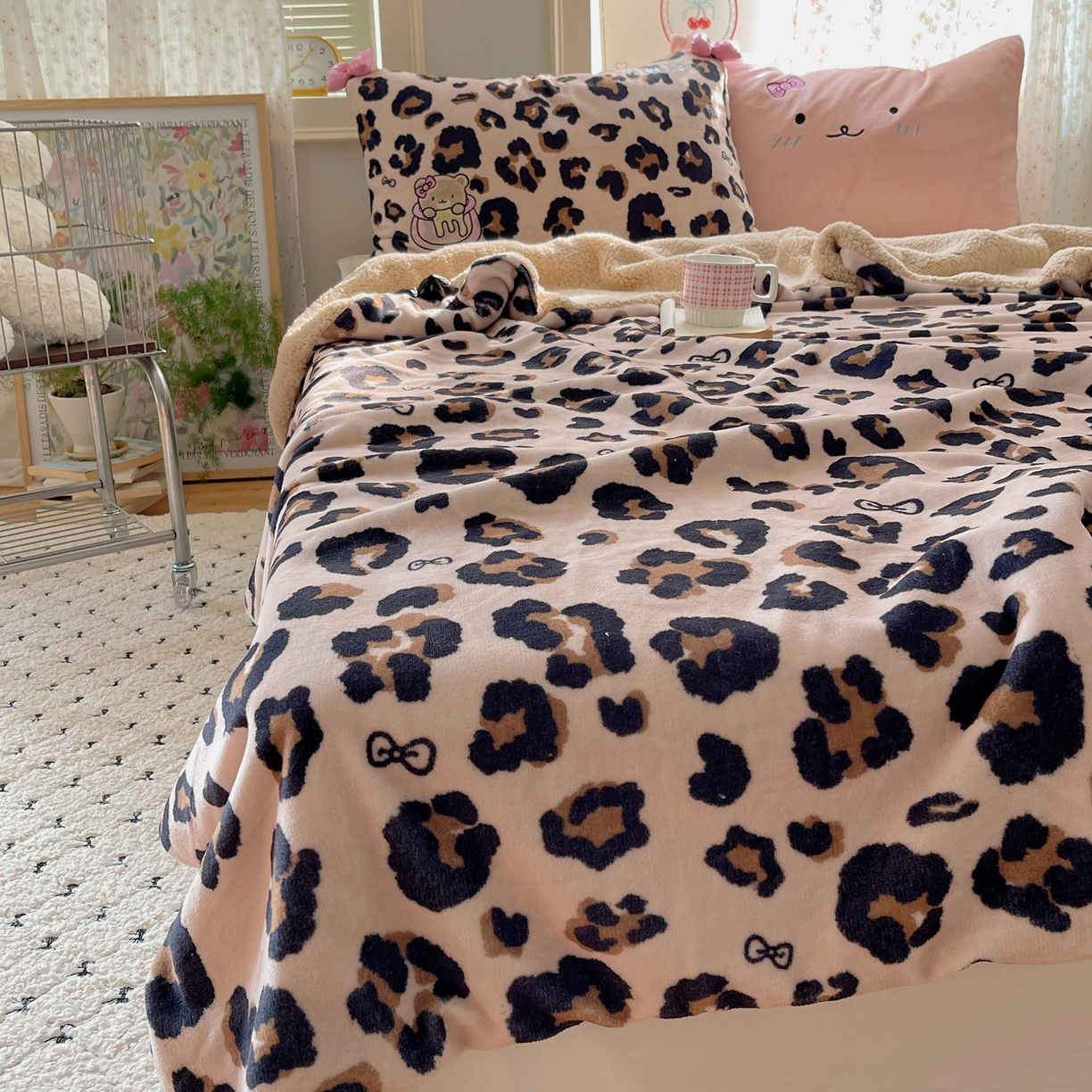 91家纺网 家纺一手货源 找家纺 （总）轻奢坊 2025新款博主风豹纹牛奶绒羊羔绒毛毯