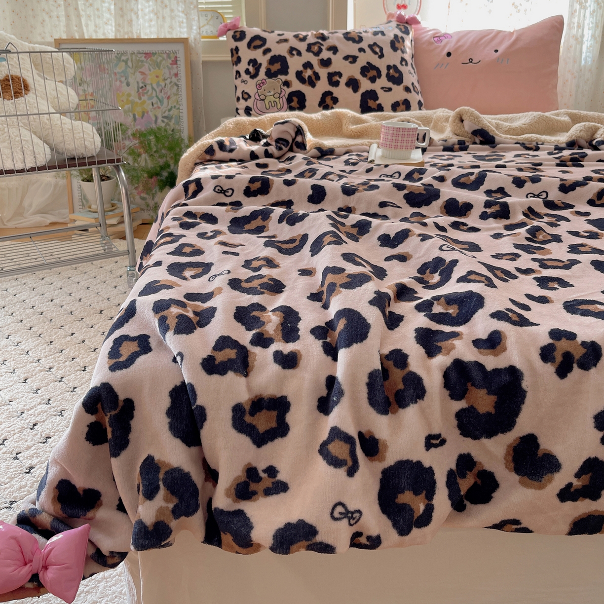 91家纺网 家纺一手货源 找家纺 （总）轻奢坊 2025新款博主风豹纹牛奶绒羊羔绒毛毯