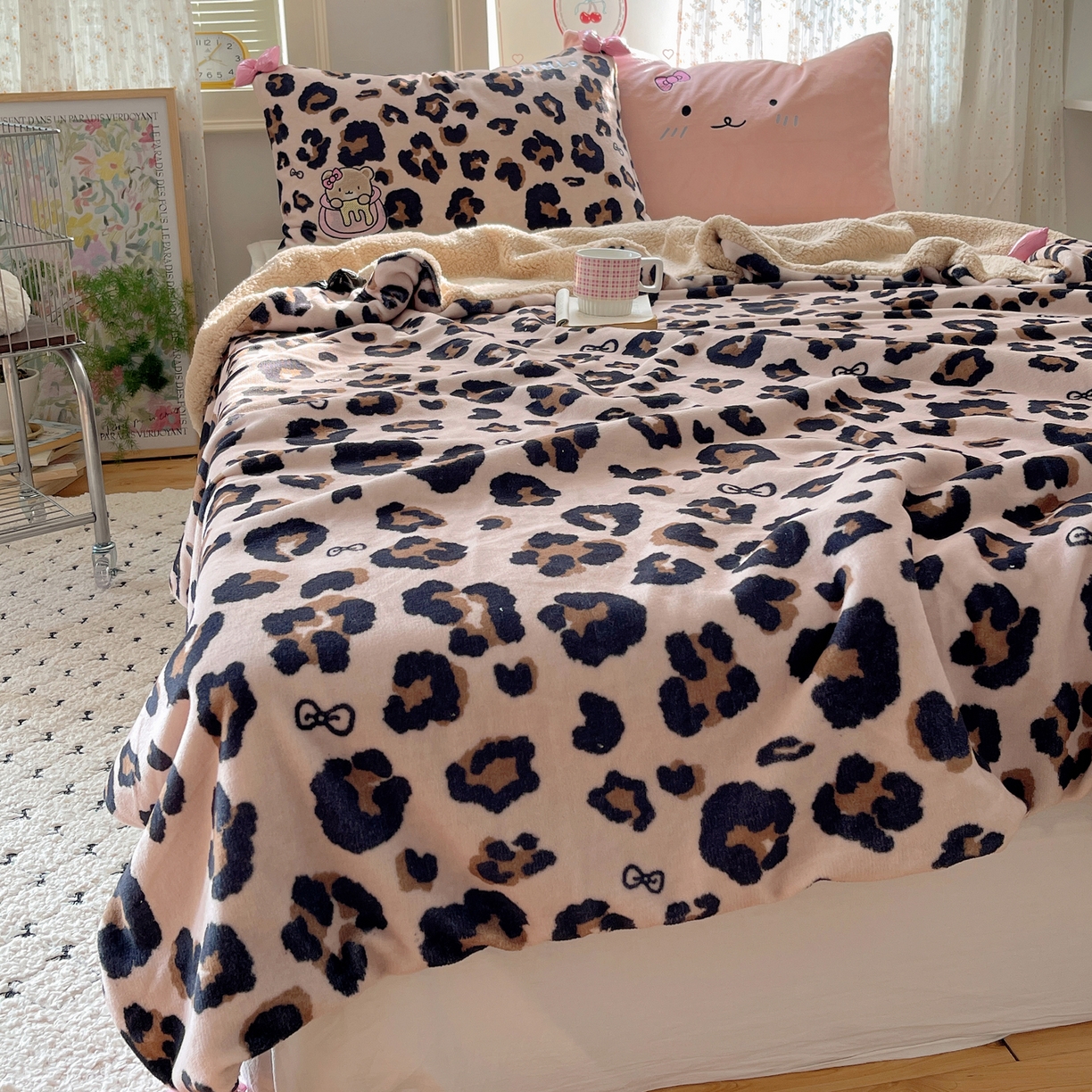 91家纺网 家纺一手货源 找家纺 （总）轻奢坊 2025新款博主风豹纹牛奶绒羊羔绒毛毯