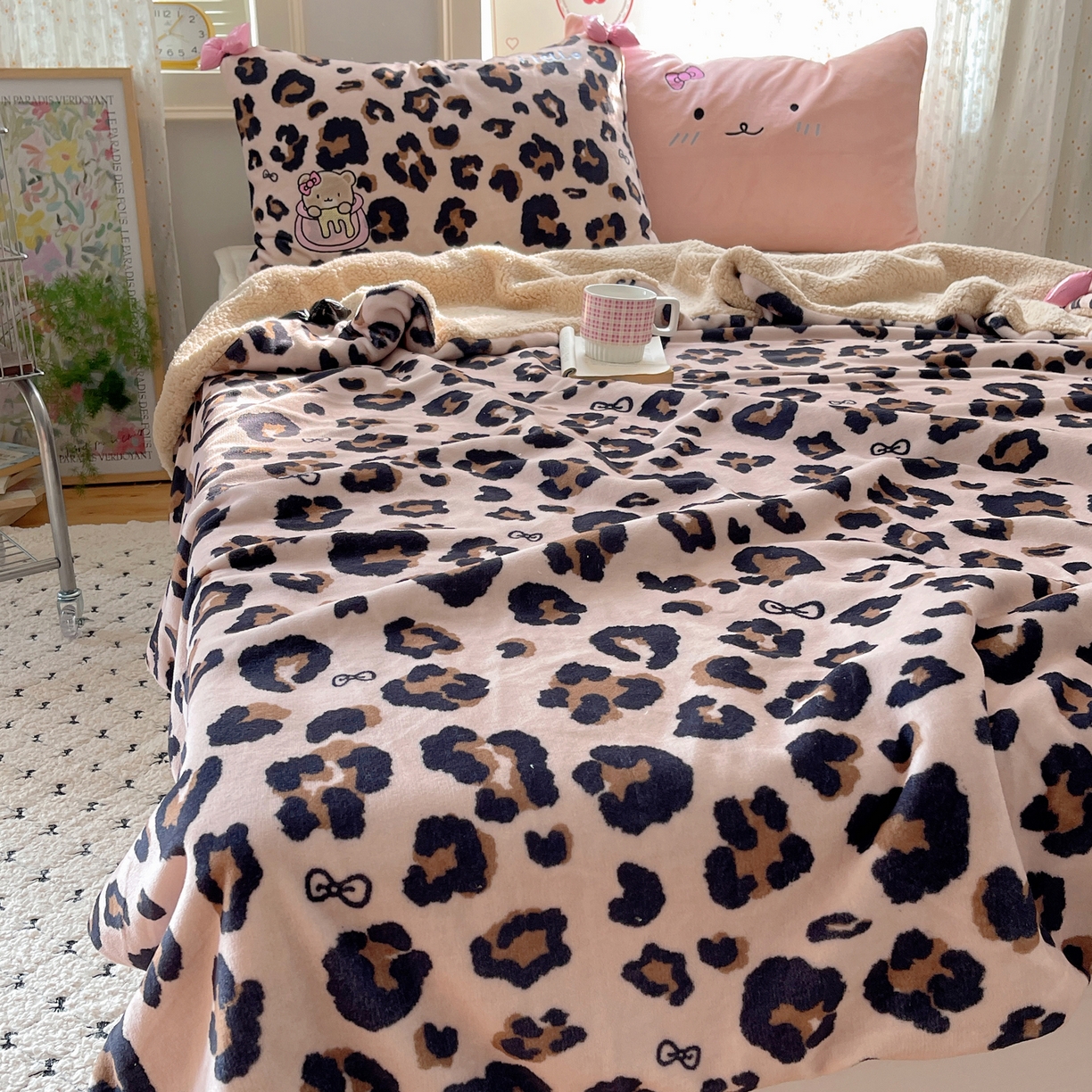 91家纺网 家纺一手货源 找家纺 （总）轻奢坊 2025新款博主风豹纹牛奶绒羊羔绒毛毯