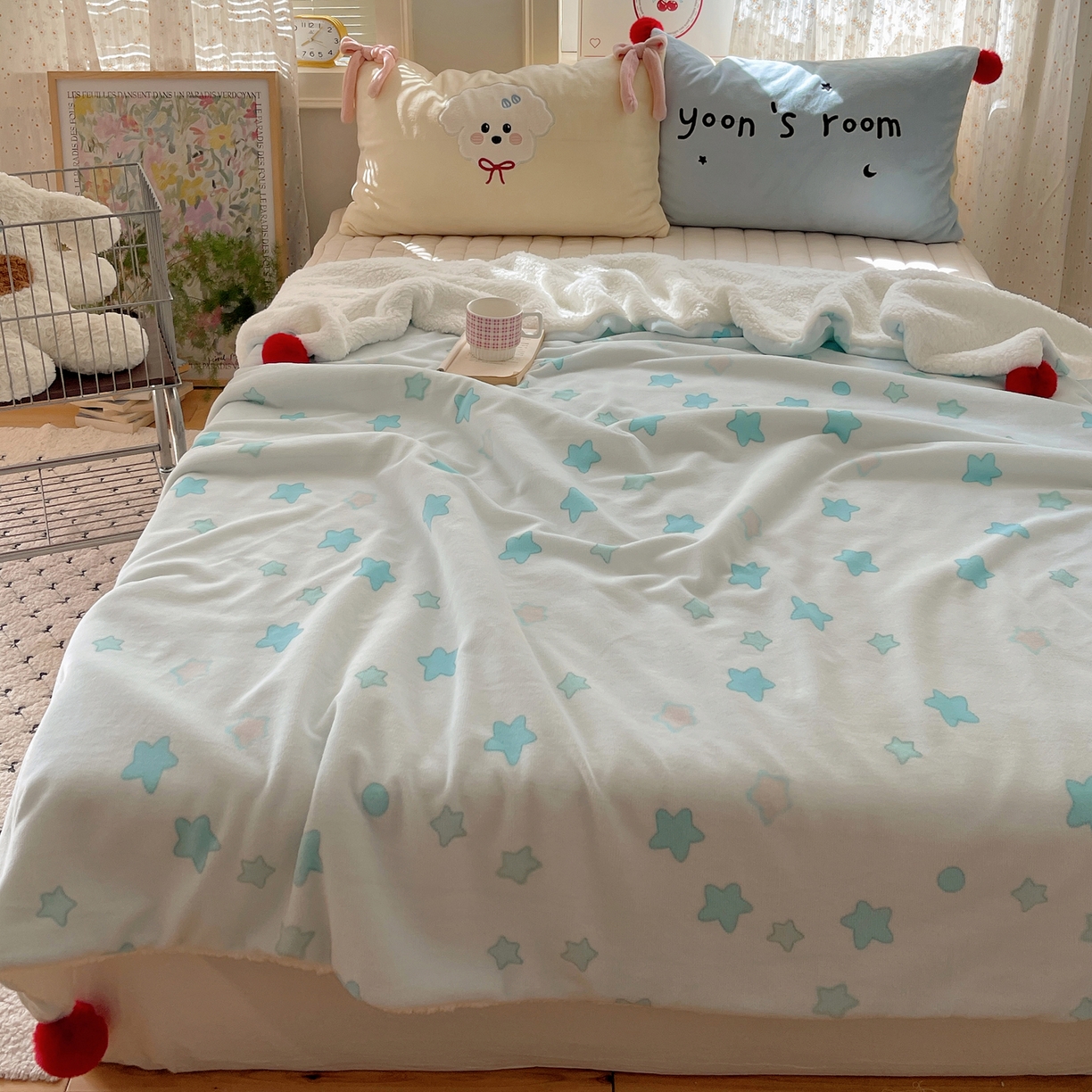 91家纺网 家纺一手货源 找家纺 轻奢坊 2025新款博主风豹纹牛奶绒羊羔绒毛毯 毯子-星星