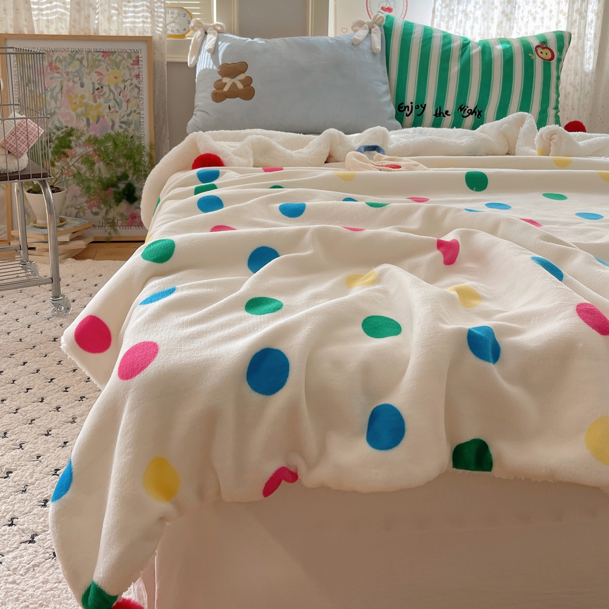 91家纺网 家纺一手货源 找家纺 轻奢坊 2025新款博主风豹纹牛奶绒羊羔绒毛毯 毯子-波点