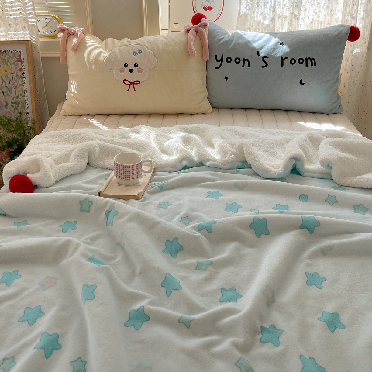 91家纺网 家纺一手货源 找家纺 轻奢坊 2025新款博主风豹纹牛奶绒羊羔绒毛毯 毯子-星星