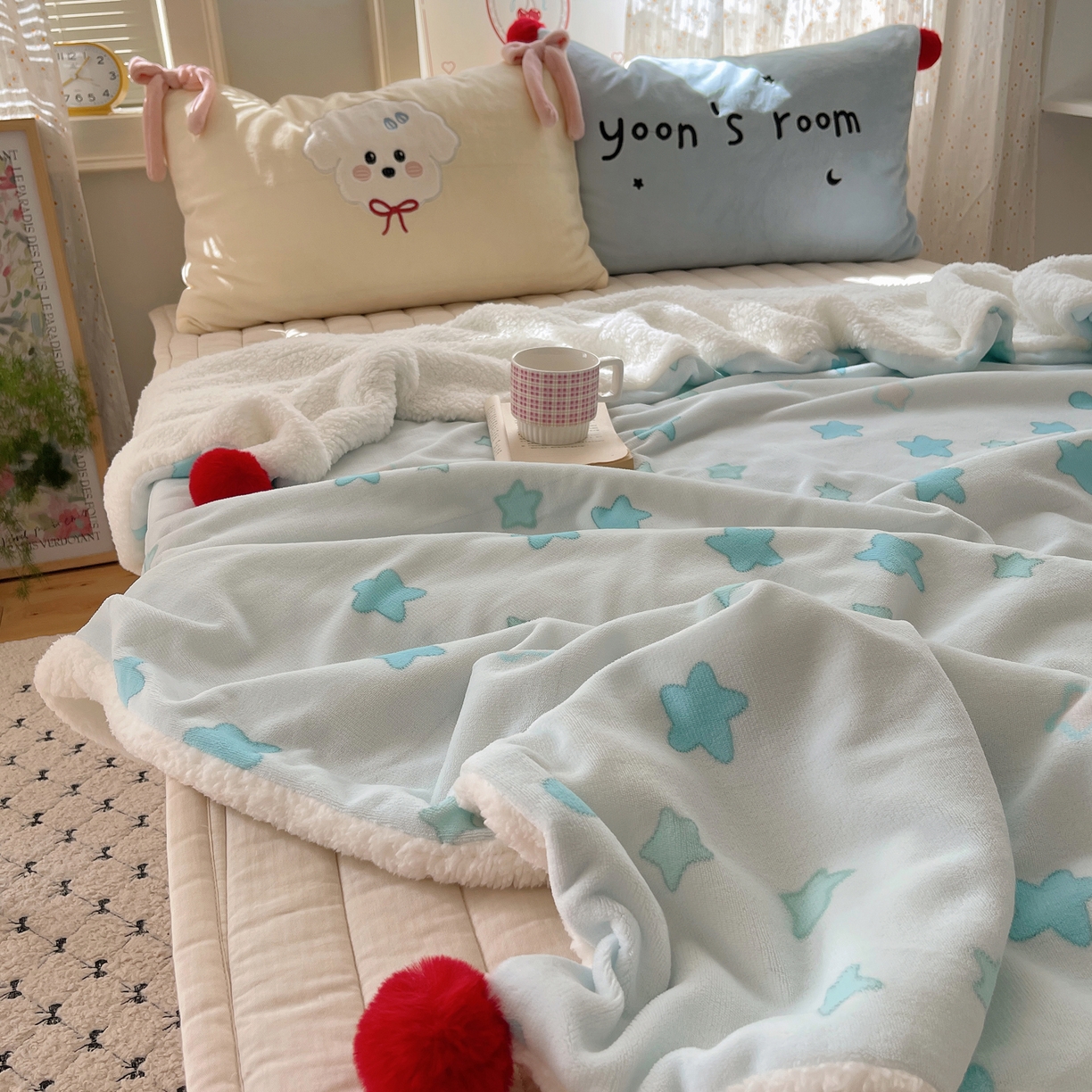 91家纺网 家纺一手货源 找家纺 轻奢坊 2025新款博主风豹纹牛奶绒羊羔绒毛毯 毯子-星星