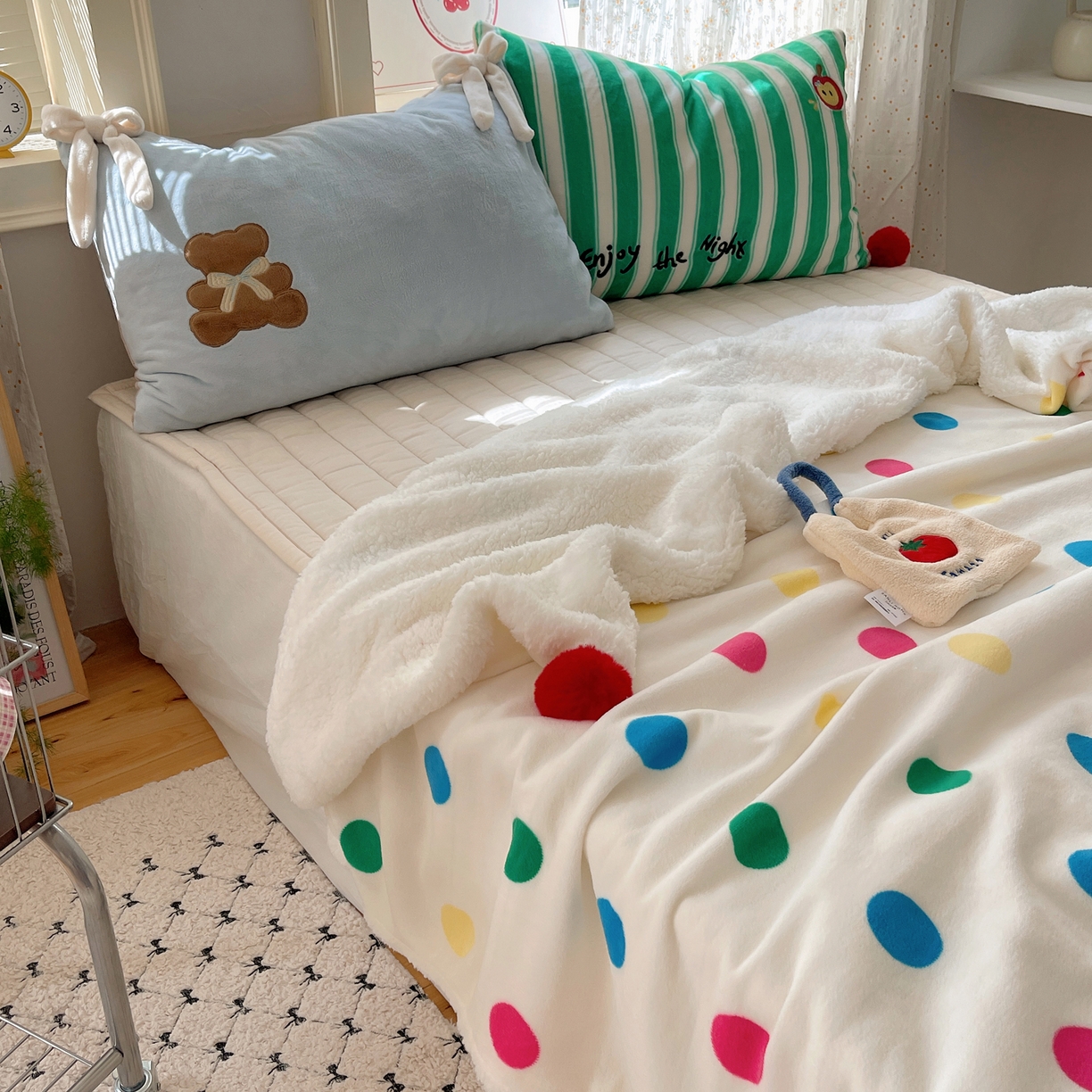 91家纺网 家纺一手货源 找家纺 轻奢坊 2025新款博主风豹纹牛奶绒羊羔绒毛毯 毯子-波点