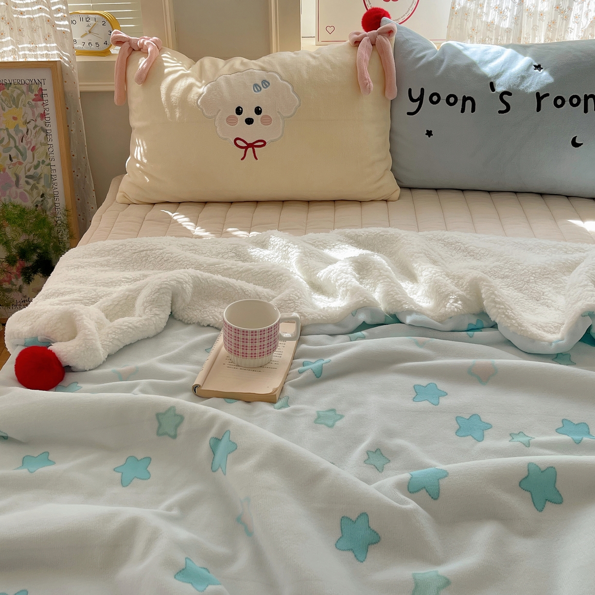 91家纺网 家纺一手货源 找家纺 轻奢坊 2025新款博主风豹纹牛奶绒羊羔绒毛毯 毯子-星星