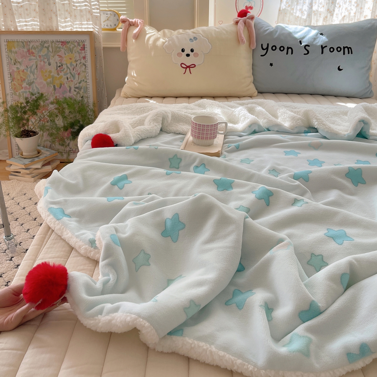 91家纺网 家纺一手货源 找家纺 轻奢坊 2025新款博主风豹纹牛奶绒羊羔绒毛毯 毯子-星星