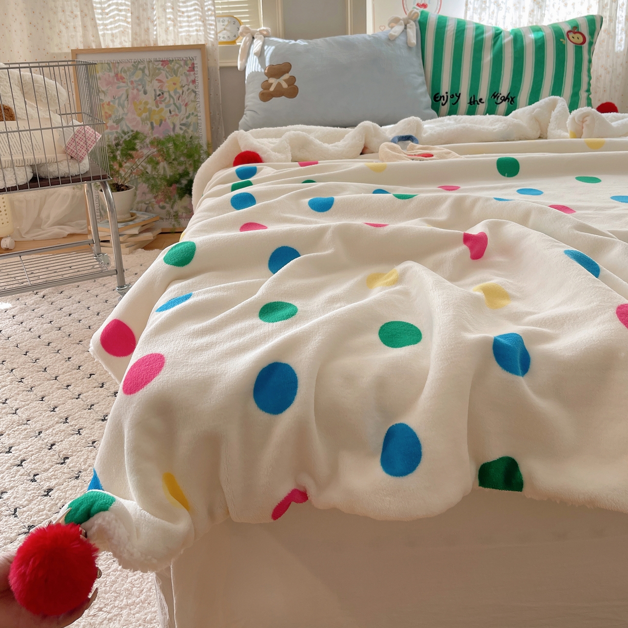 91家纺网 家纺一手货源 找家纺 轻奢坊 2025新款博主风豹纹牛奶绒羊羔绒毛毯 毯子-波点