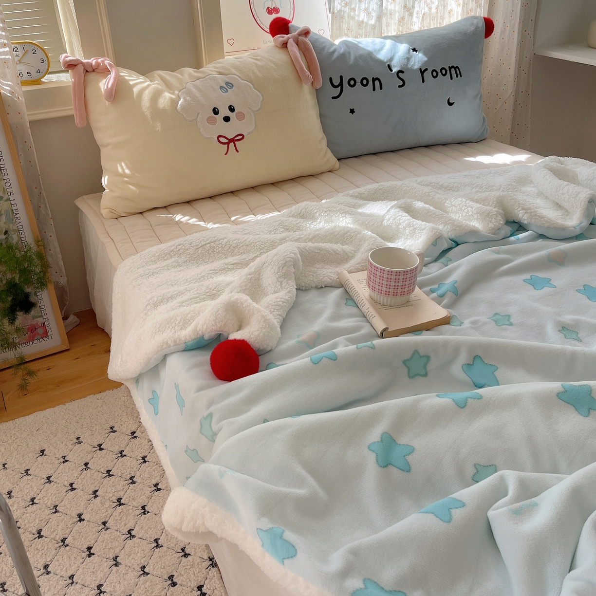 91家纺网 家纺一手货源 找家纺 轻奢坊 2025新款博主风豹纹牛奶绒羊羔绒毛毯 毯子-星星