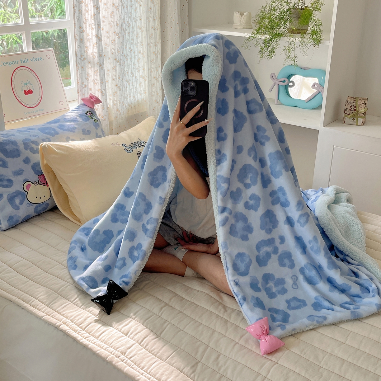 91家纺网 家纺一手货源 找家纺 轻奢坊 2025新款博主风豹纹牛奶绒羊羔绒毛毯 毯子-蓝豹