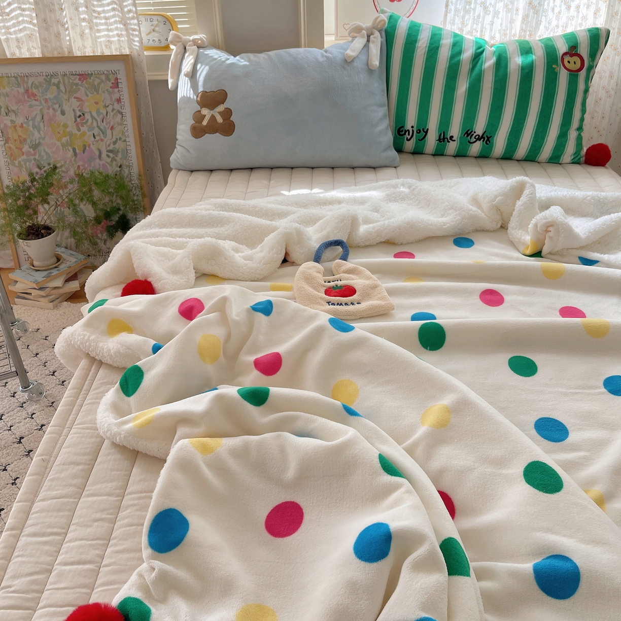 91家纺网 家纺一手货源 找家纺 轻奢坊 2025新款博主风豹纹牛奶绒羊羔绒毛毯 毯子-波点