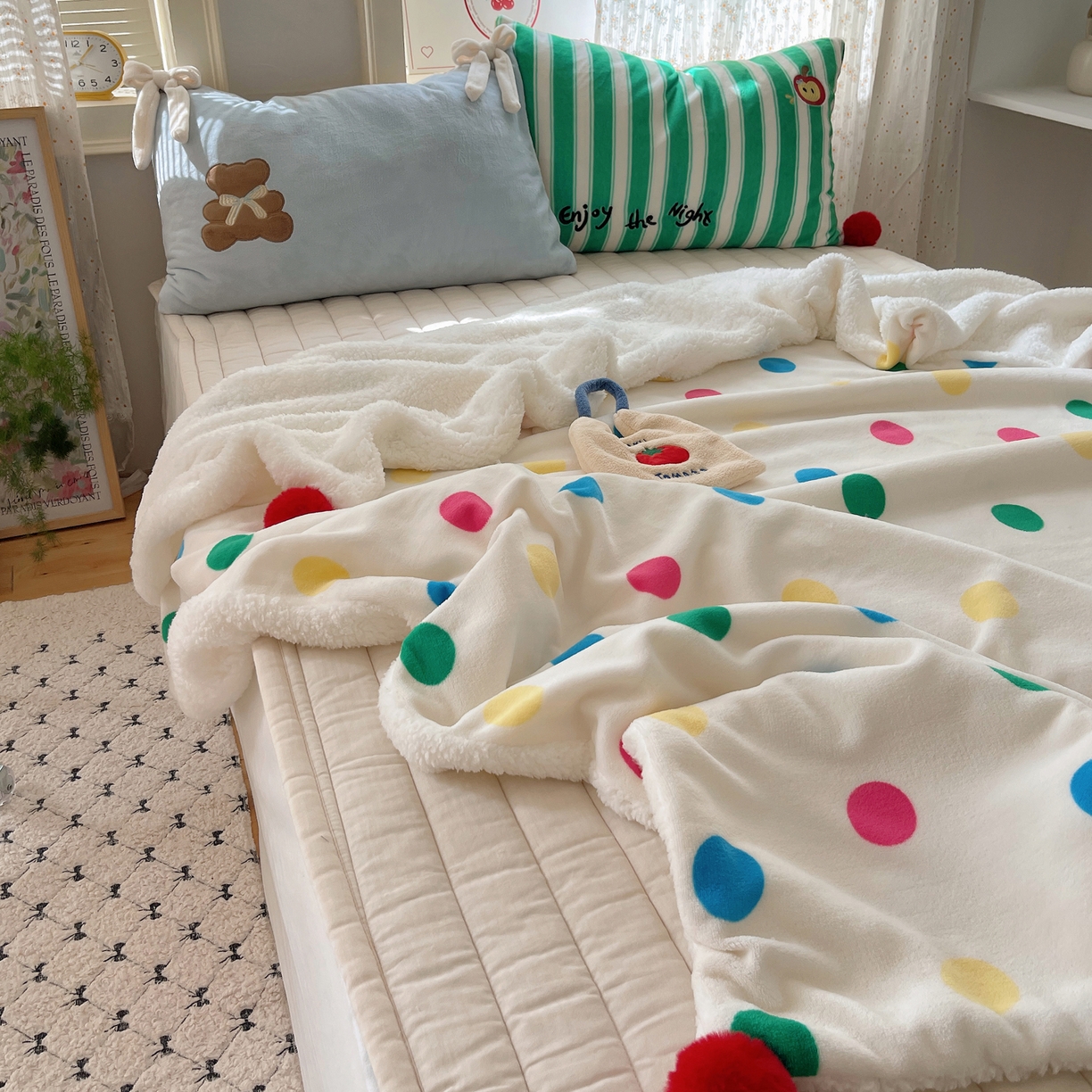 91家纺网 家纺一手货源 找家纺 轻奢坊 2025新款博主风豹纹牛奶绒羊羔绒毛毯 毯子-波点