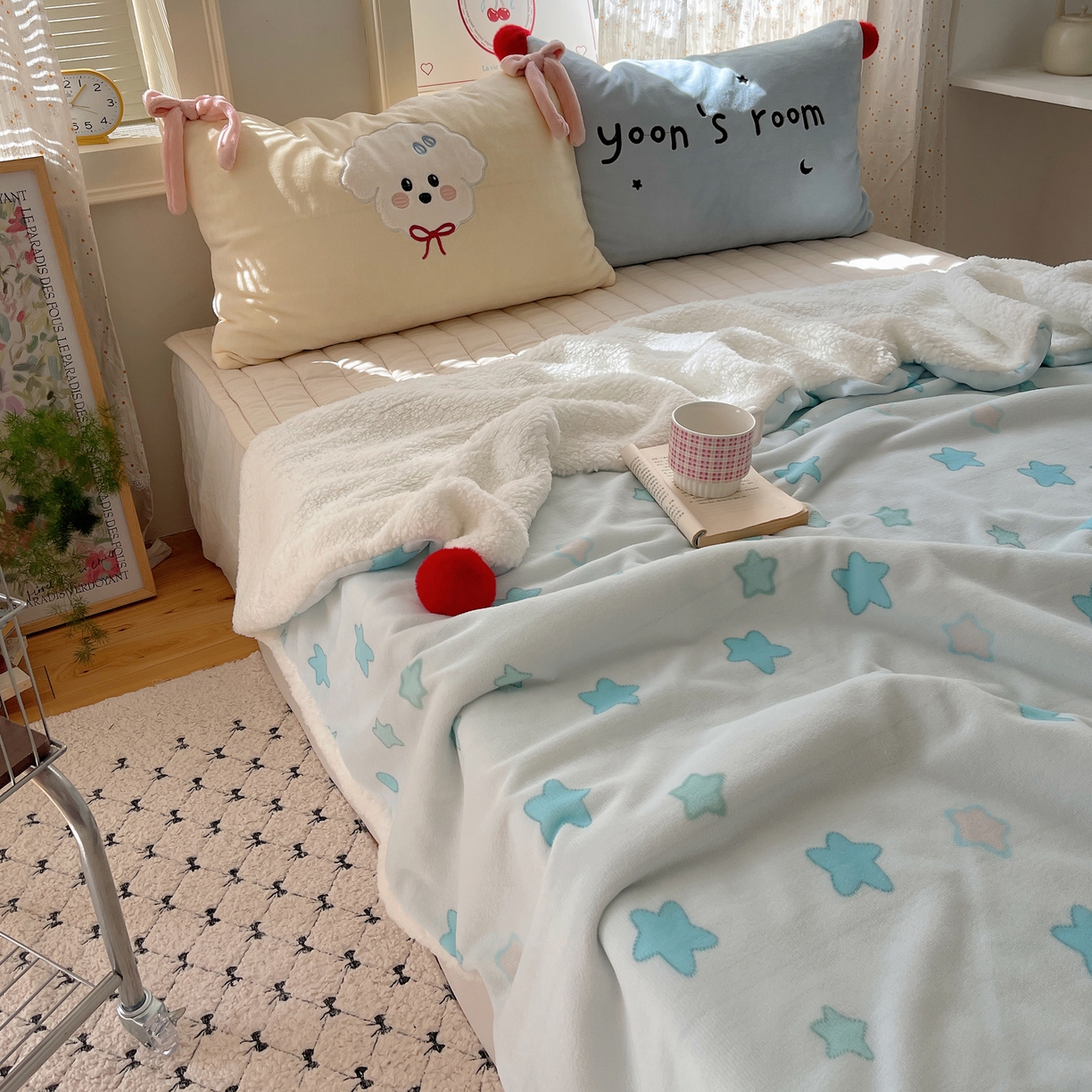 91家纺网 家纺一手货源 找家纺 轻奢坊 2025新款博主风豹纹牛奶绒羊羔绒毛毯 毯子-星星