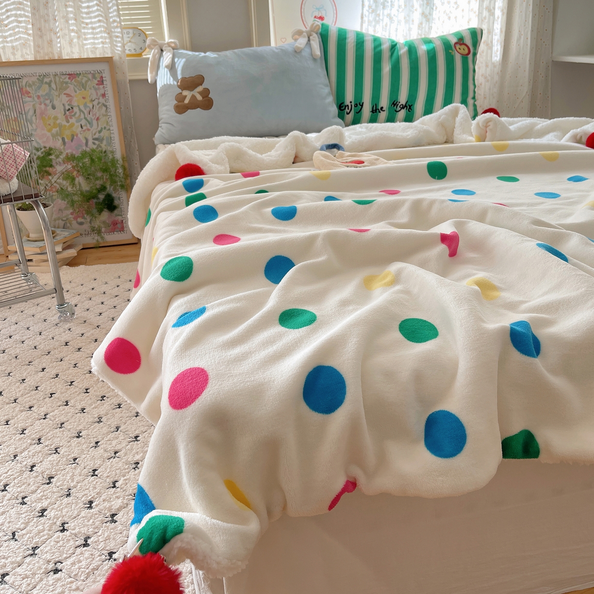 91家纺网 家纺一手货源 找家纺 轻奢坊 2025新款博主风豹纹牛奶绒羊羔绒毛毯 毯子-波点