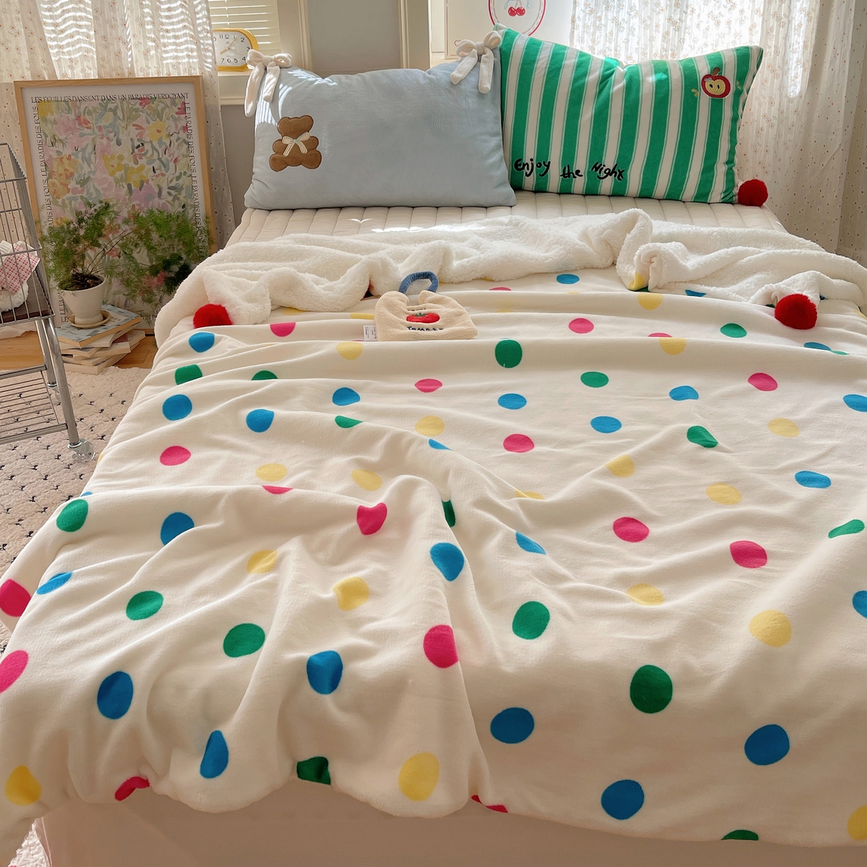 91家纺网 家纺一手货源 找家纺 轻奢坊 2025新款博主风豹纹牛奶绒羊羔绒毛毯 毯子-波点