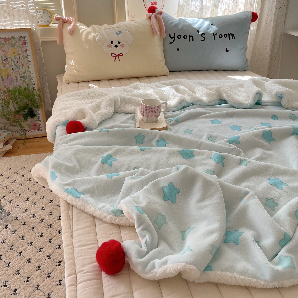 91家纺网 家纺一手货源 找家纺 轻奢坊 2025新款博主风豹纹牛奶绒羊羔绒毛毯 毯子-星星