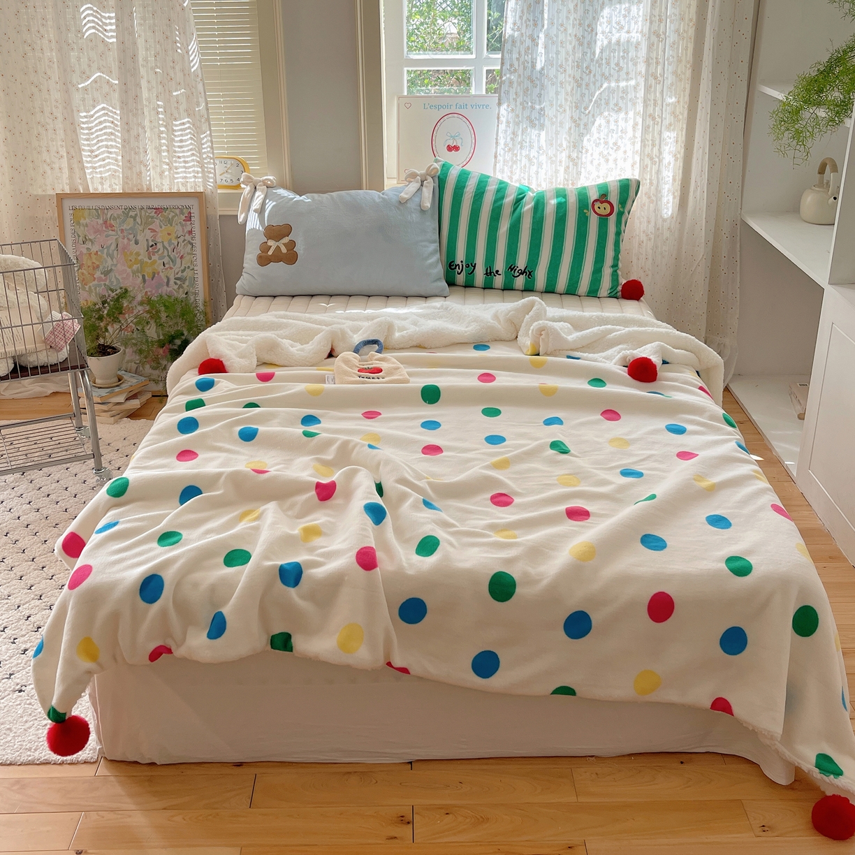 91家纺网 家纺一手货源 找家纺 轻奢坊 2025新款博主风豹纹牛奶绒羊羔绒毛毯 毯子-波点