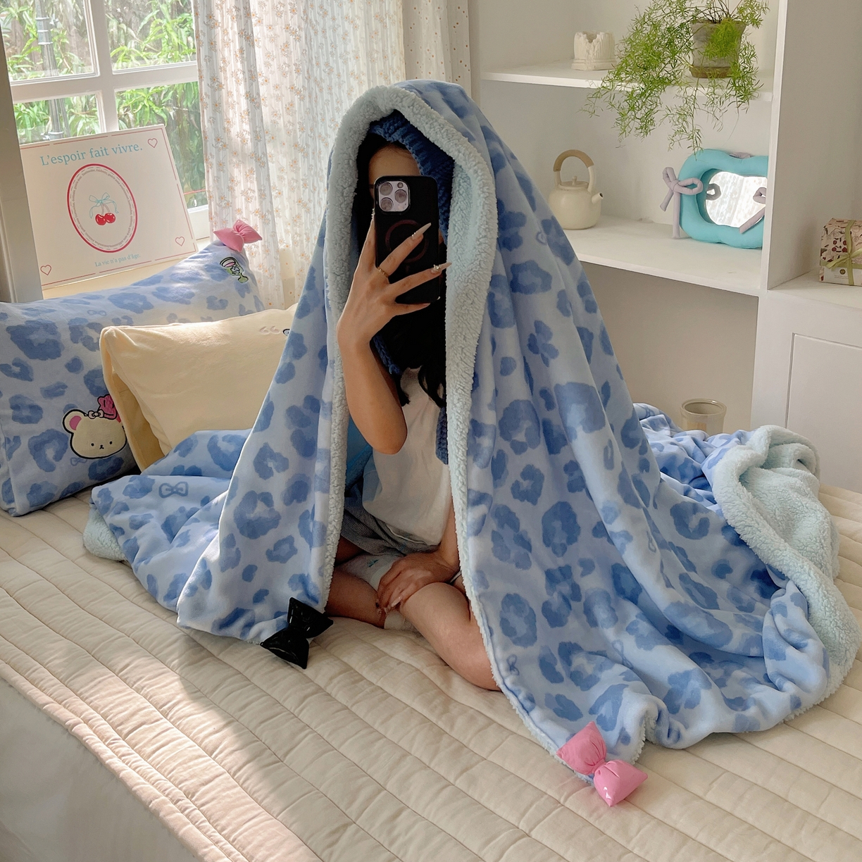 91家纺网 家纺一手货源 找家纺 轻奢坊 2025新款博主风豹纹牛奶绒羊羔绒毛毯 毯子-蓝豹