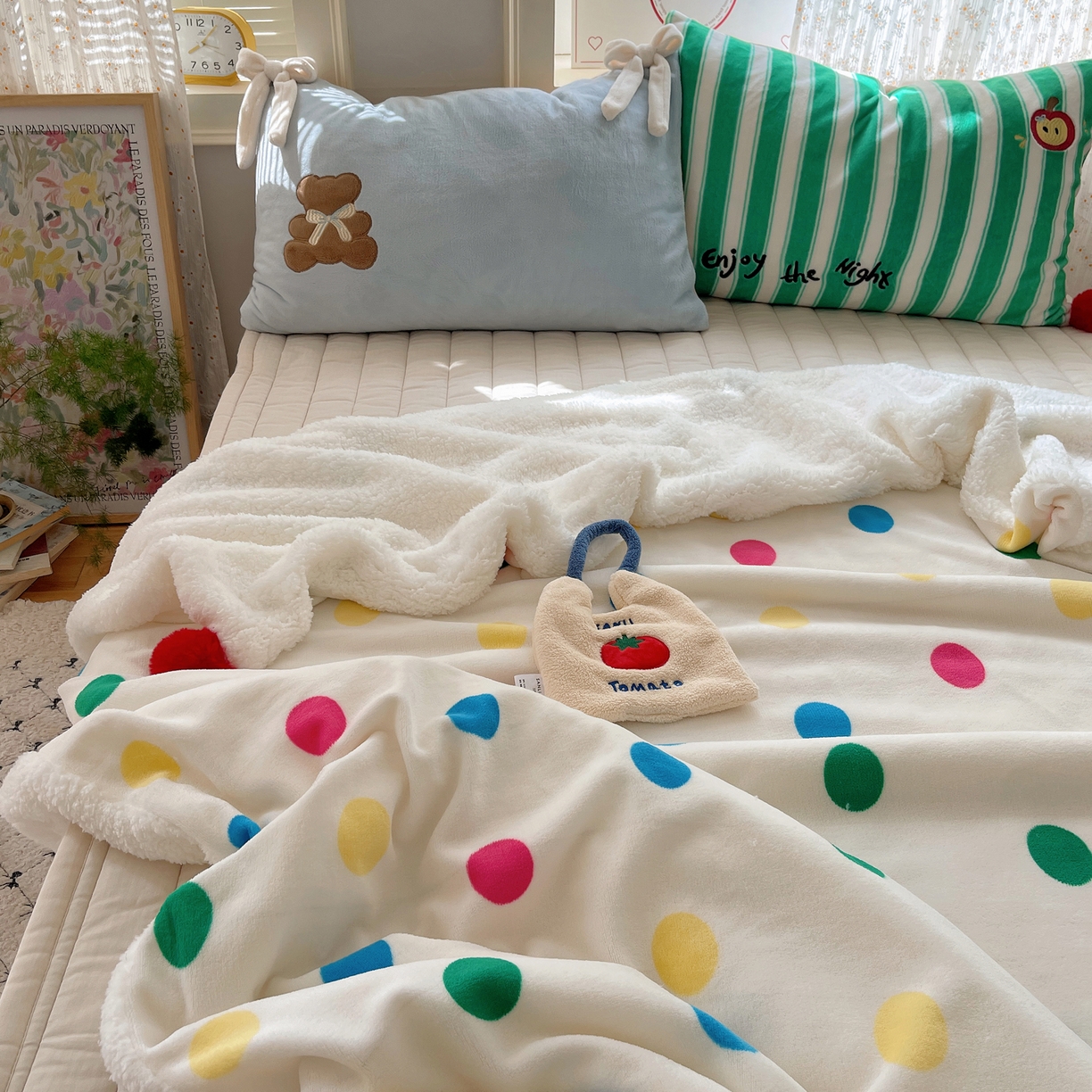 91家纺网 家纺一手货源 找家纺 轻奢坊 2025新款博主风豹纹牛奶绒羊羔绒毛毯 毯子-波点