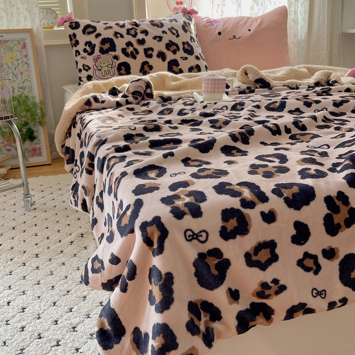 91家纺网 家纺一手货源 找家纺 轻奢坊 2025新款博主风豹纹牛奶绒羊羔绒毛毯 毯子-咖豹