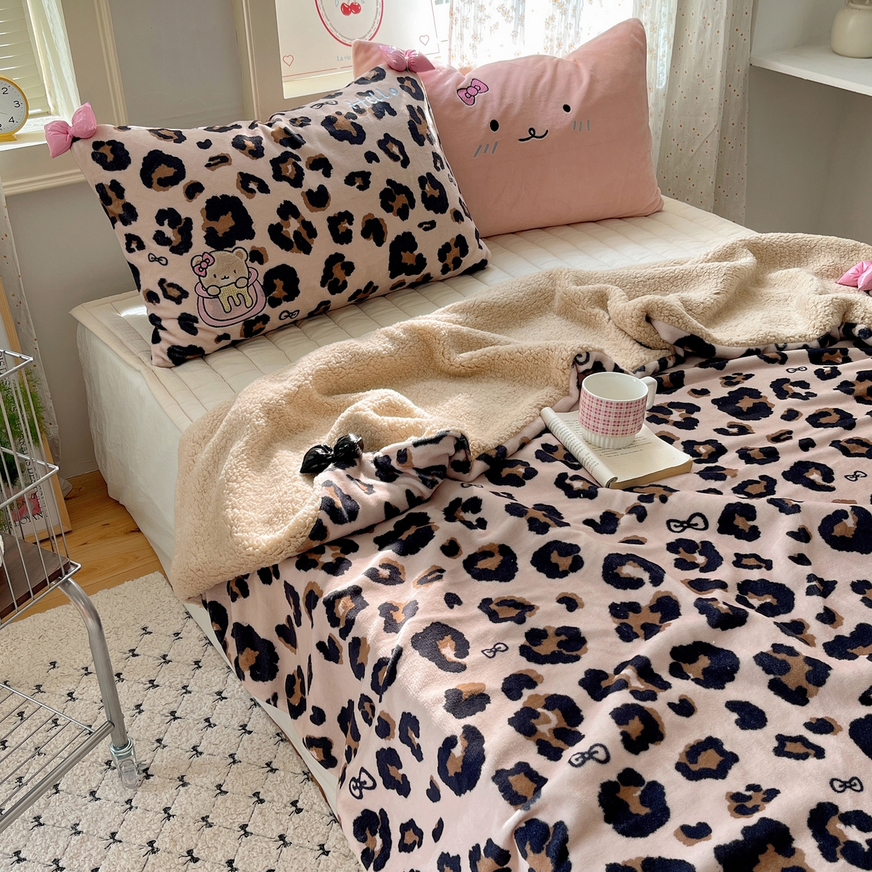 91家纺网 家纺一手货源 找家纺 轻奢坊 2025新款博主风豹纹牛奶绒羊羔绒毛毯 毯子-咖豹