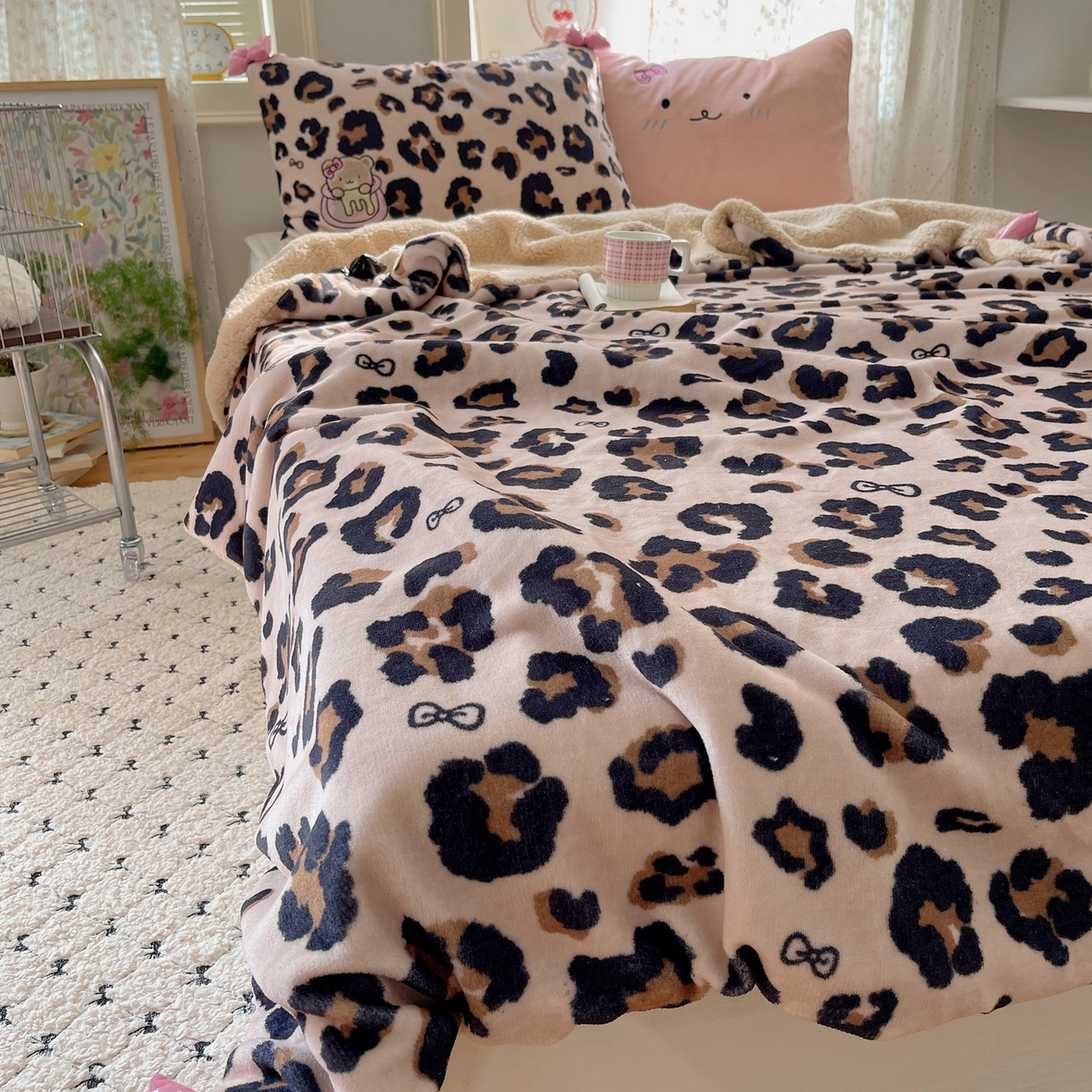 91家纺网 家纺一手货源 找家纺 轻奢坊 2025新款博主风豹纹牛奶绒羊羔绒毛毯 毯子-咖豹