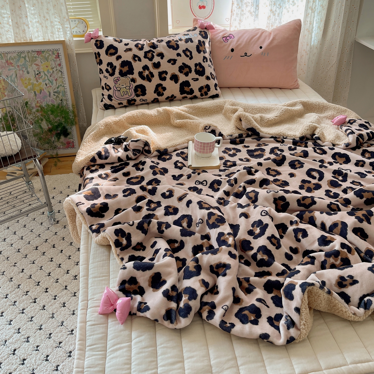 91家纺网 家纺一手货源 找家纺 轻奢坊 2025新款博主风豹纹牛奶绒羊羔绒毛毯 毯子-咖豹