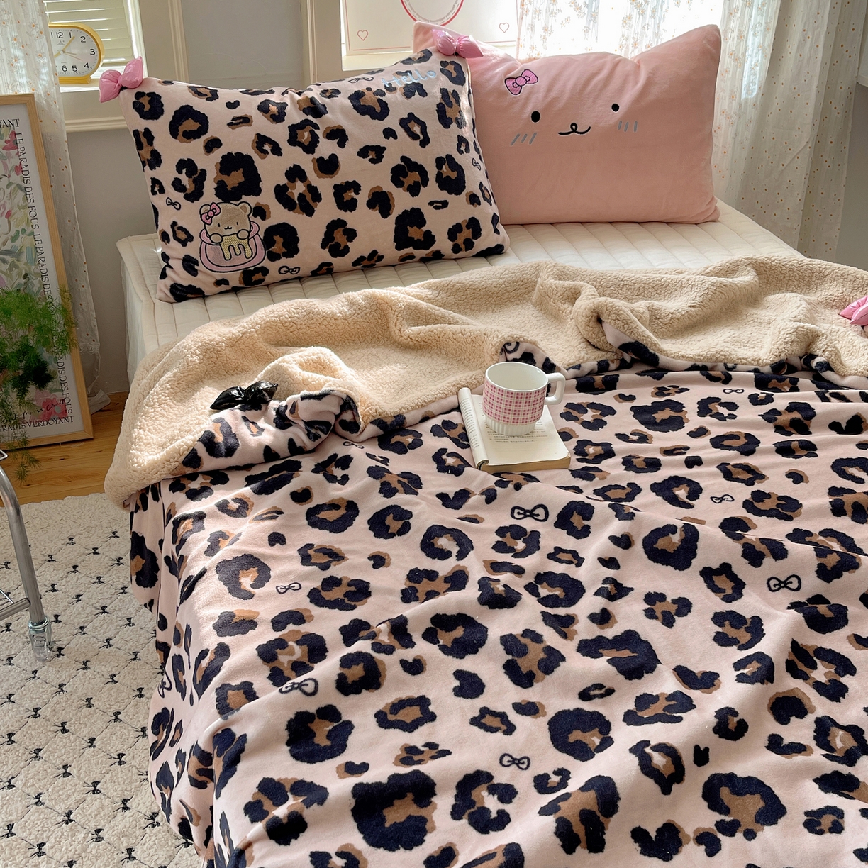 91家纺网 家纺一手货源 找家纺 轻奢坊 2025新款博主风豹纹牛奶绒羊羔绒毛毯 毯子-咖豹