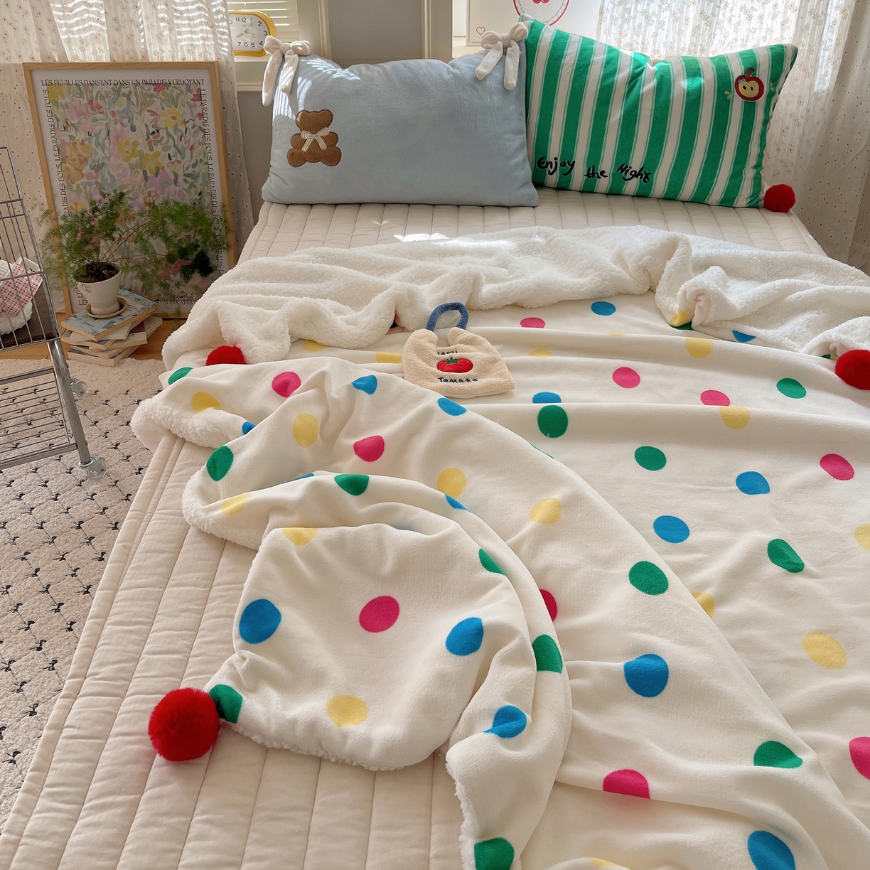 91家纺网 家纺一手货源 找家纺 轻奢坊 2025新款博主风豹纹牛奶绒羊羔绒毛毯 毯子-波点