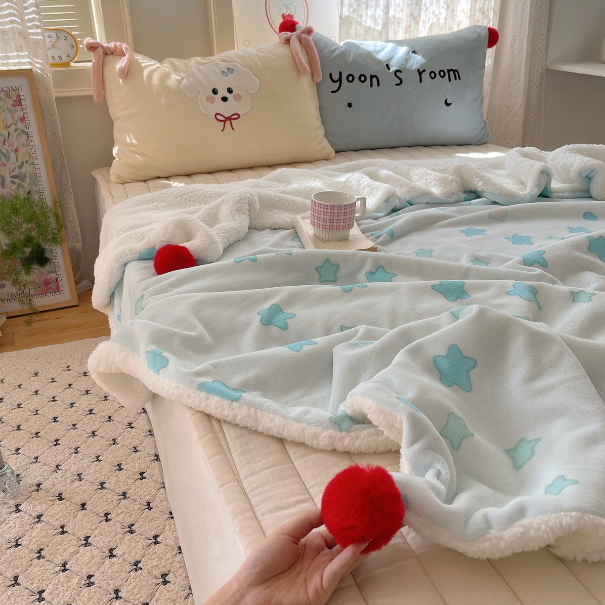 91家纺网 家纺一手货源 找家纺 轻奢坊 2025新款博主风豹纹牛奶绒羊羔绒毛毯 毯子-星星