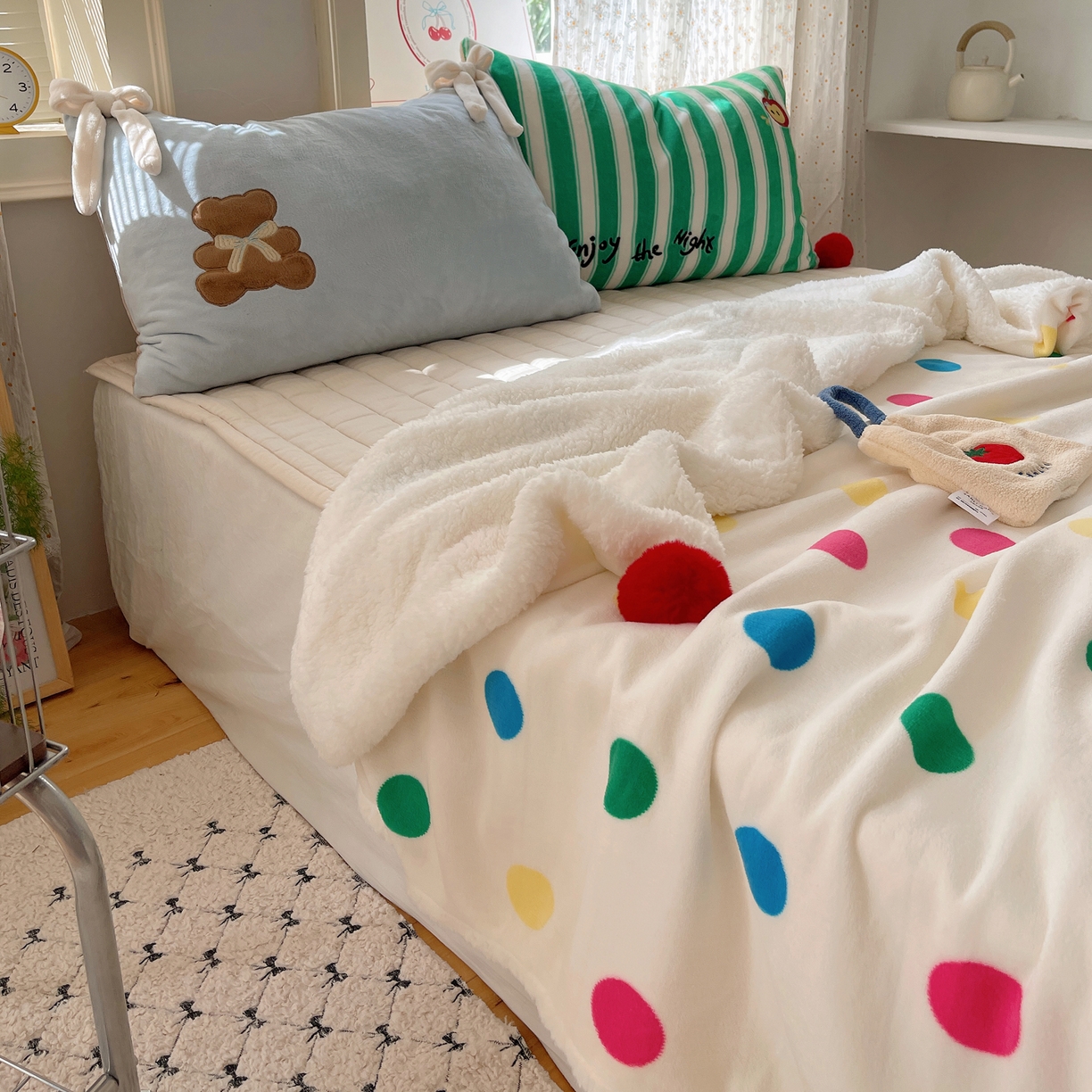 91家纺网 家纺一手货源 找家纺 轻奢坊 2025新款博主风豹纹牛奶绒羊羔绒毛毯 毯子-波点