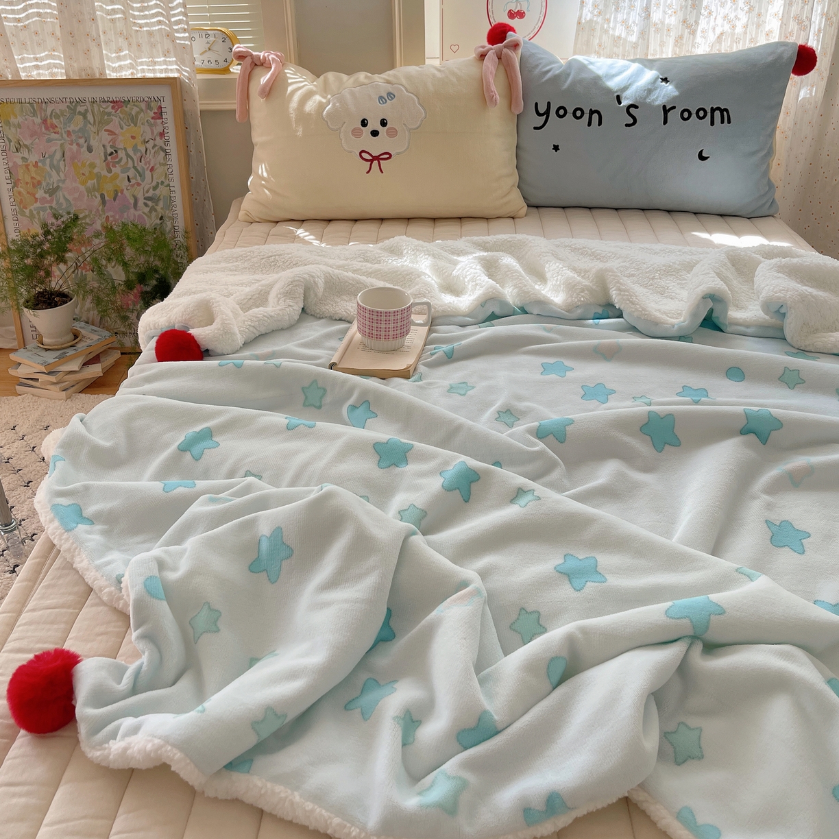 91家纺网 家纺一手货源 找家纺 轻奢坊 2025新款博主风豹纹牛奶绒羊羔绒毛毯 毯子-星星