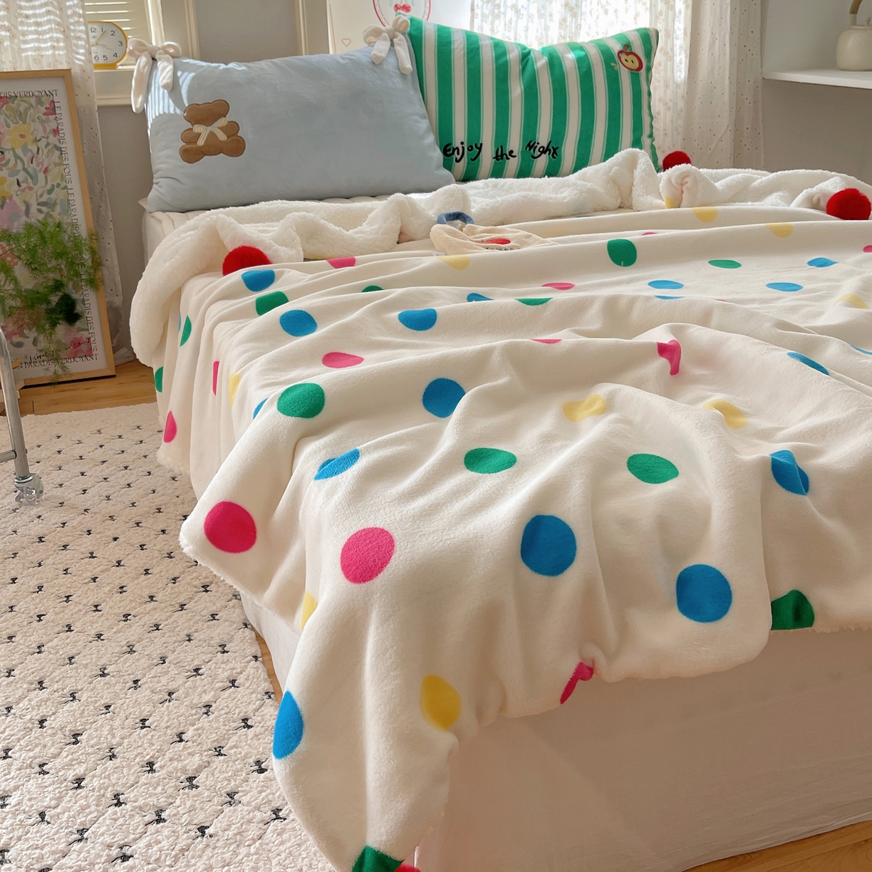 91家纺网 家纺一手货源 找家纺 轻奢坊 2025新款博主风豹纹牛奶绒羊羔绒毛毯 毯子-波点