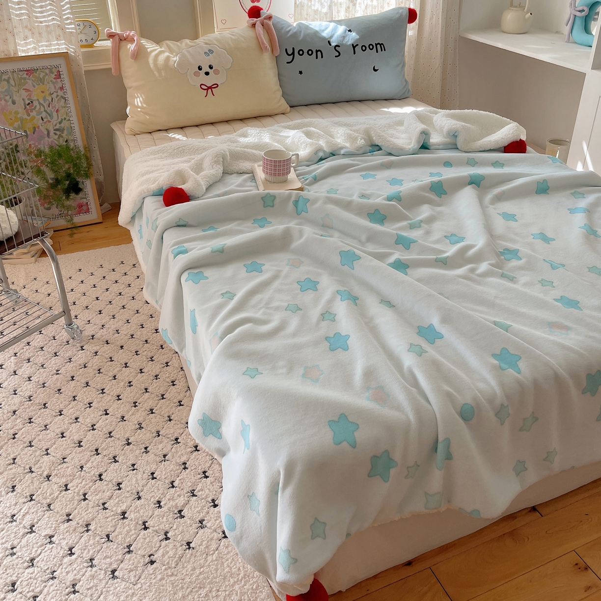 91家纺网 家纺一手货源 找家纺 轻奢坊 2025新款博主风豹纹牛奶绒羊羔绒毛毯 毯子-星星