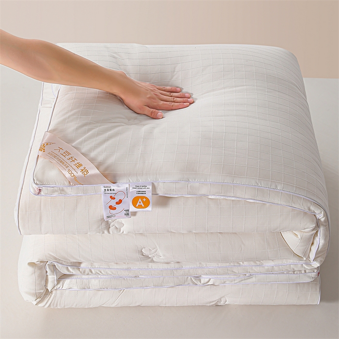 91家纺网 家纺一手货源 找家纺 （总）爱衫妮 2025新款全棉A类提花大豆被-方格  被子被芯