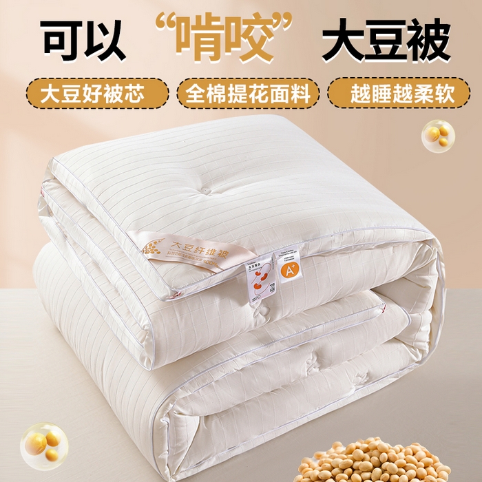 91家纺网 家纺一手货源 找家纺 （总）爱衫妮 2025新款全棉A类提花大豆被-方格  被子被芯